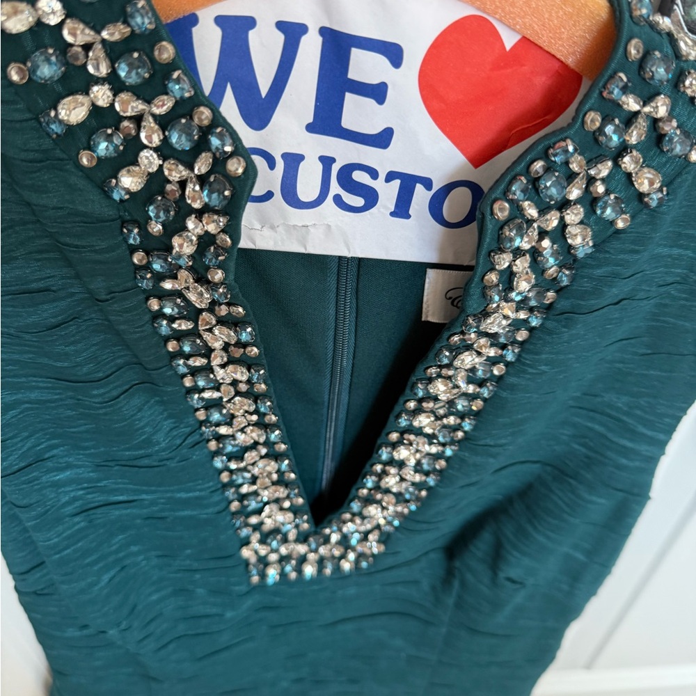 Eliza J Teal Embellished Wedding Dress